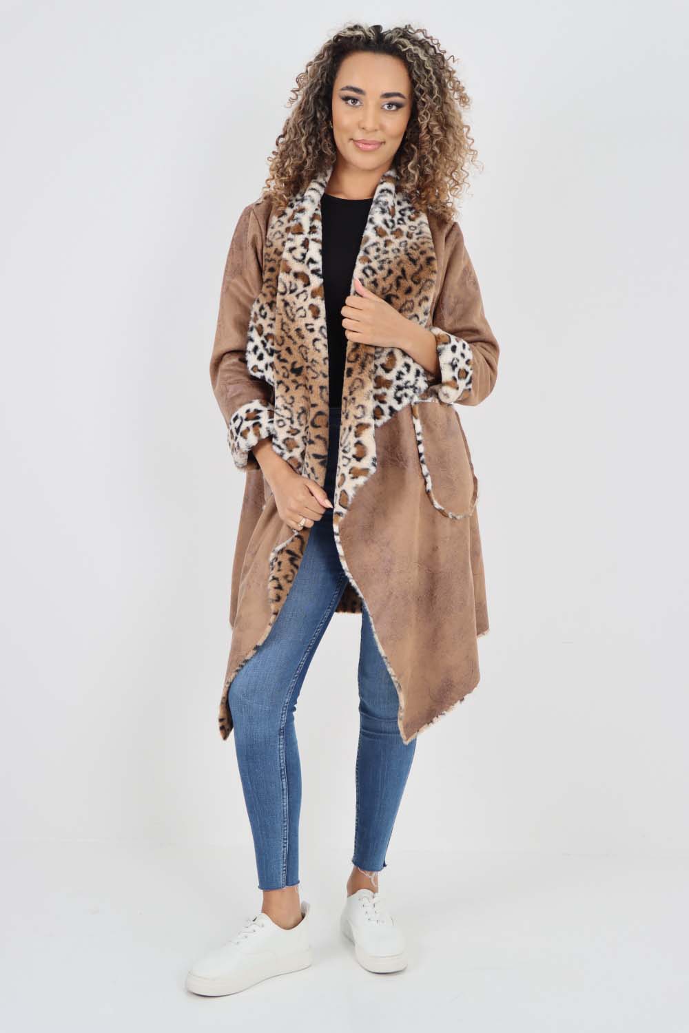 Italian Leopard print Open Front Pockets Polyester Gilet