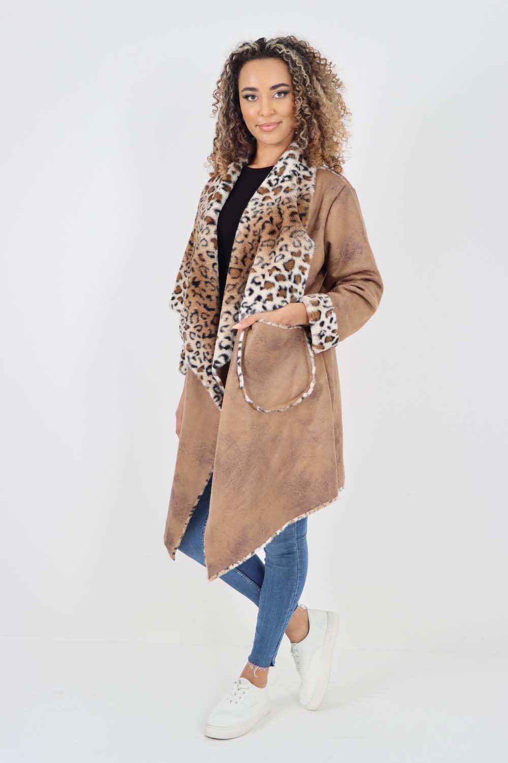 Italian Leopard print Open Front Pockets Polyester Gilet