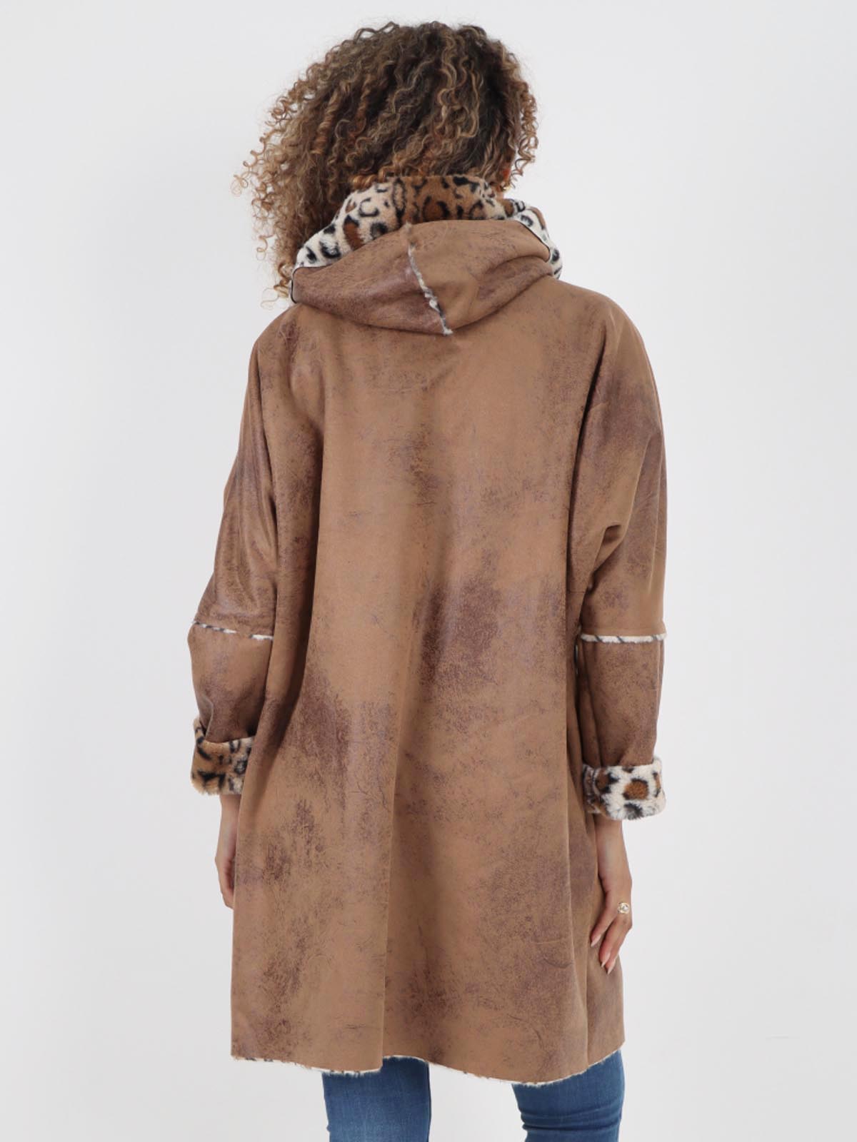 Italian Leopard Print Zip Up Hooded Polyester Jacket