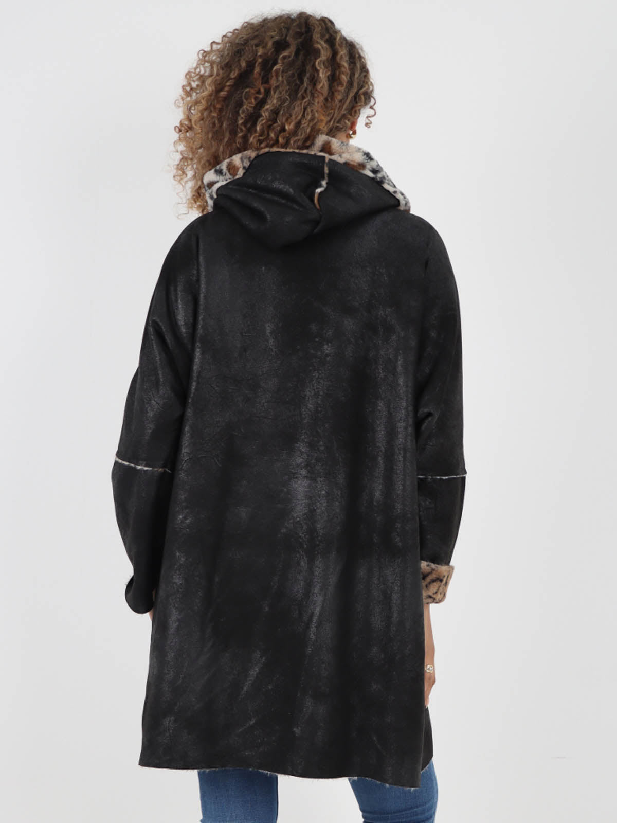 Italian Leopard Print Zip Up Hooded Polyester Jacket