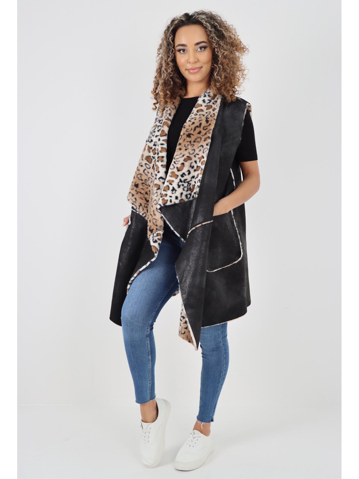 Italian Leopard print Open Front Polyester Gilet