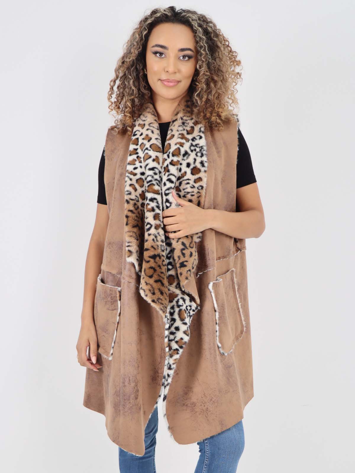 Italian Leopard print Open Front Polyester Gilet