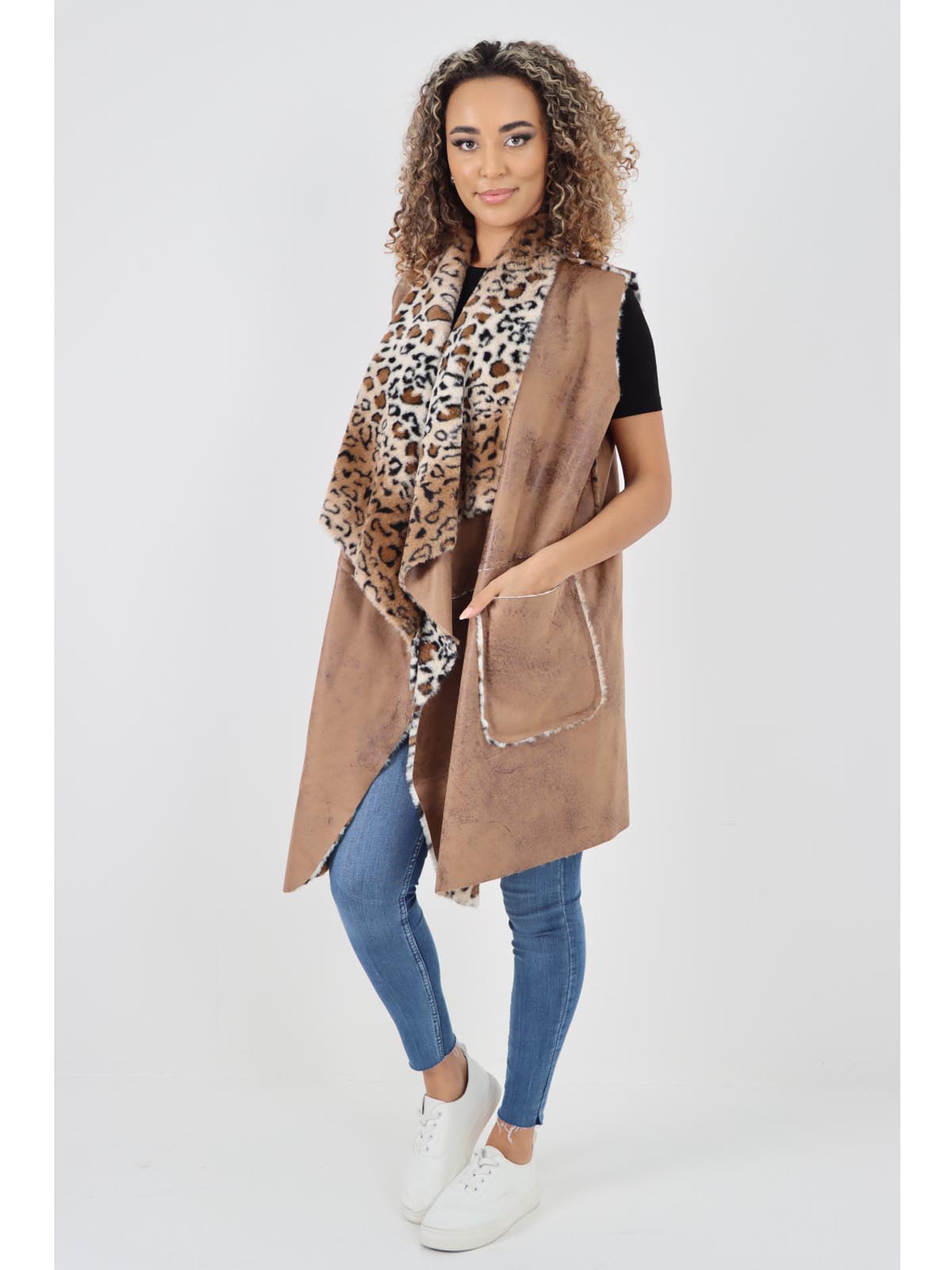 Italian Leopard print Open Front Polyester Gilet