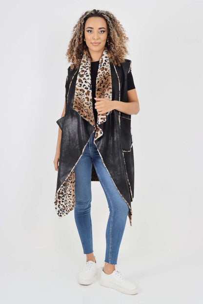 Italian Leopard print Open Front Layered Polyester Gilet