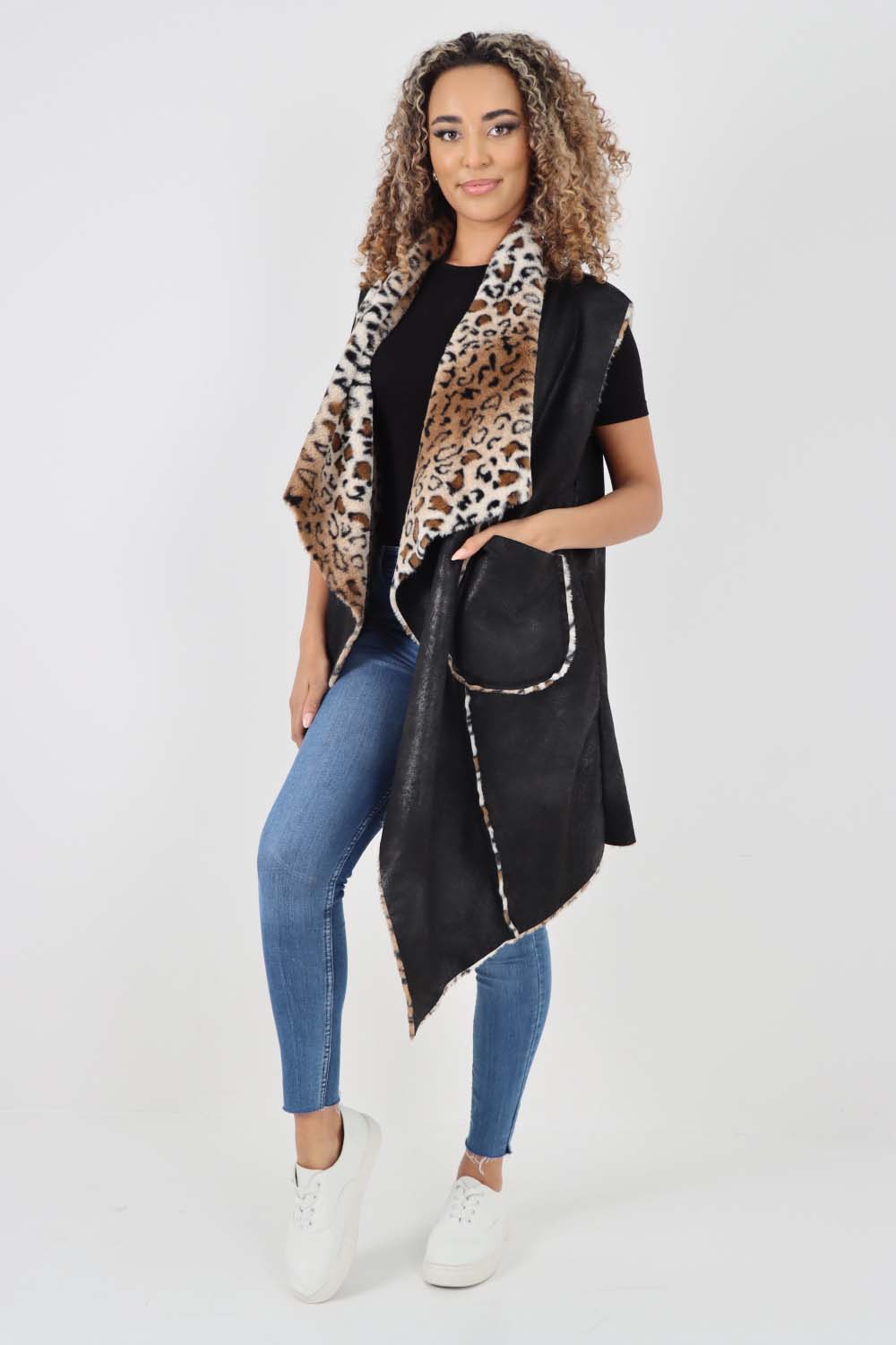 Italian Leopard print Open Front Layered Polyester Gilet
