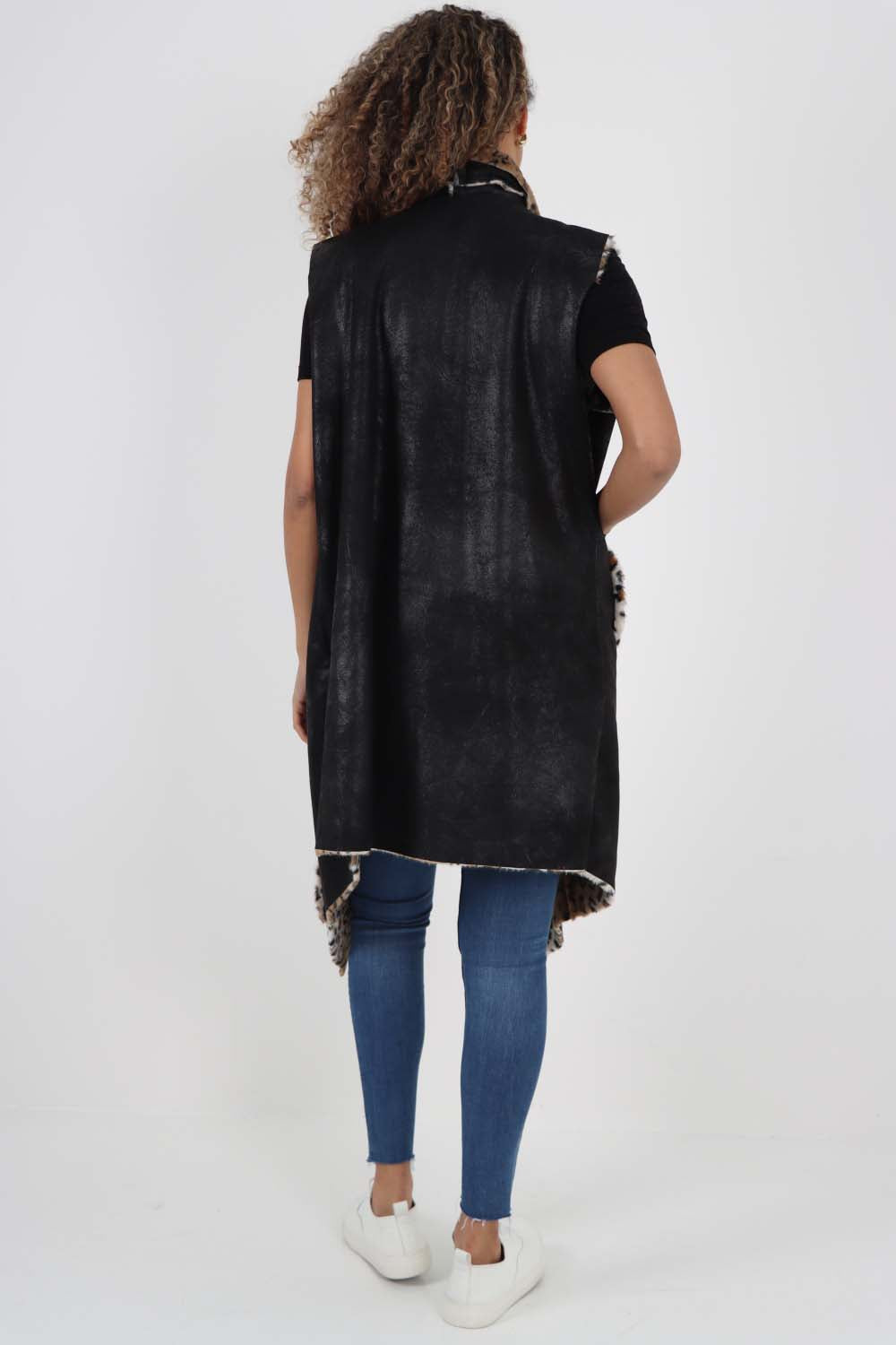 Italian Leopard print Open Front Layered Polyester Gilet
