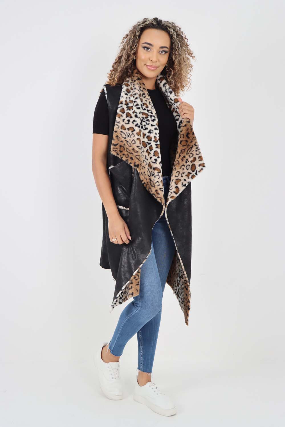 Italian Leopard print Open Front Layered Polyester Gilet
