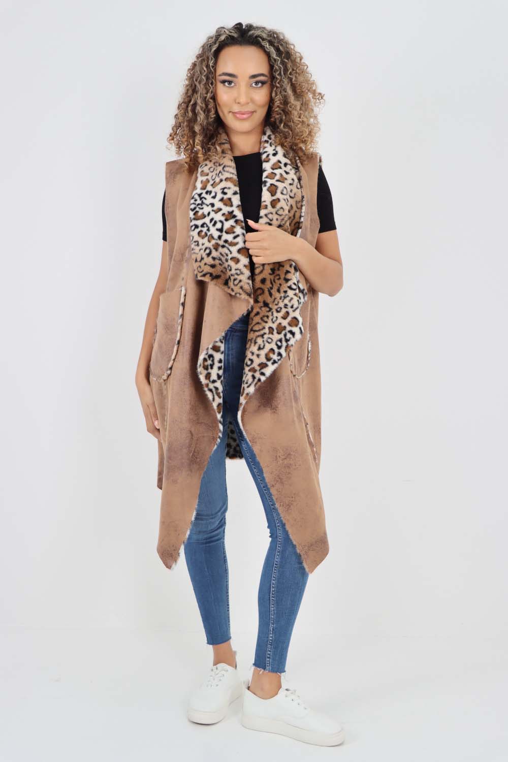 Italian Leopard print Open Front Layered Polyester Gilet