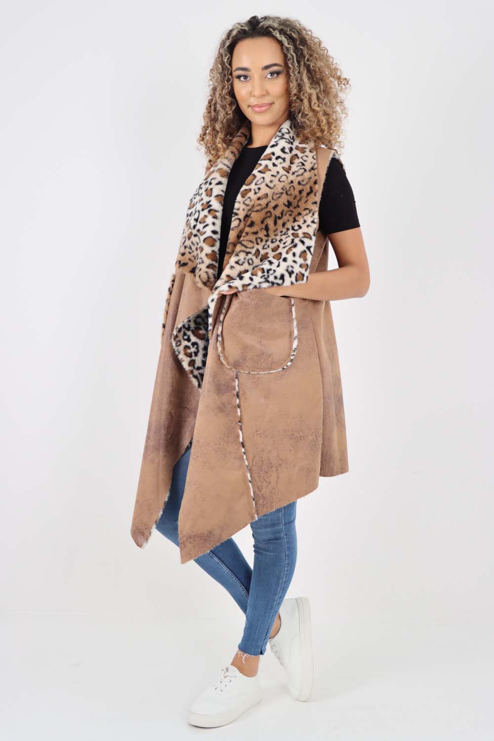 Italian Leopard print Open Front Layered Polyester Gilet