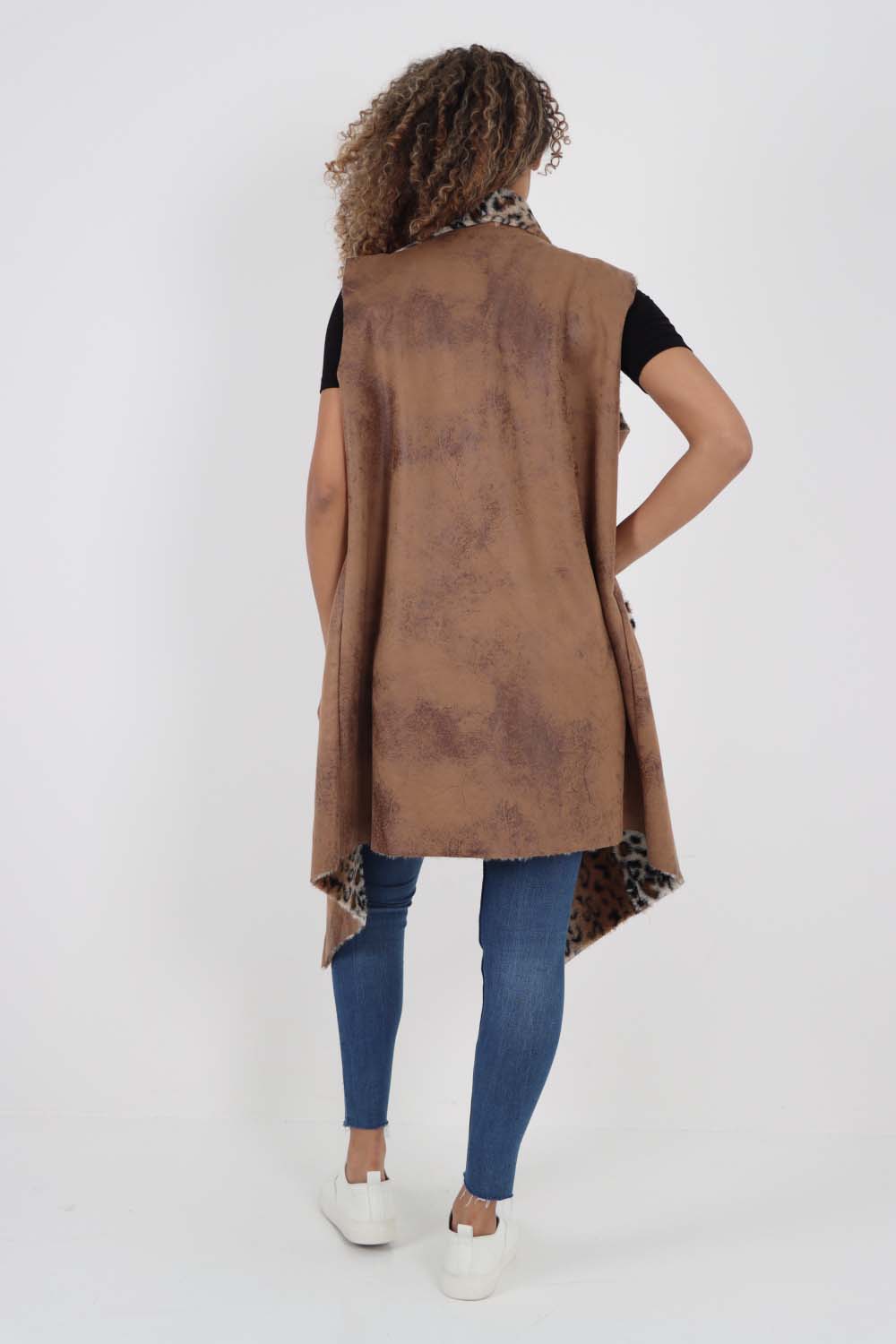Italian Leopard print Open Front Layered Polyester Gilet