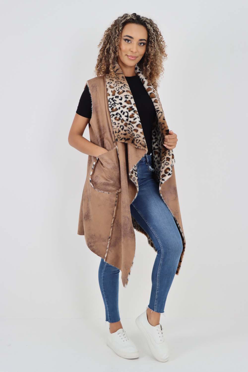 Italian Leopard print Open Front Layered Polyester Gilet