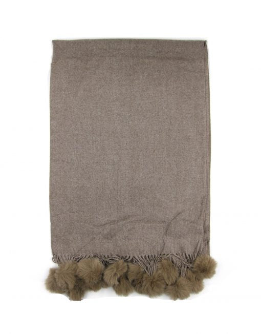 Plain Cashmere Scarf with Pompom