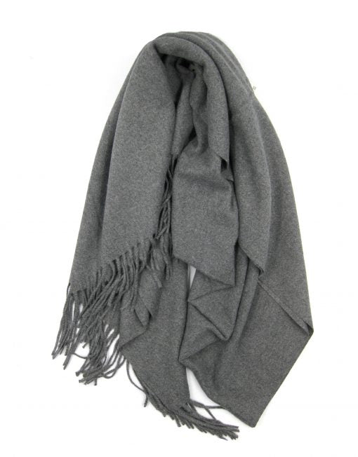 Cashmere Blend Classic Plain Scarf with Tassel Hem