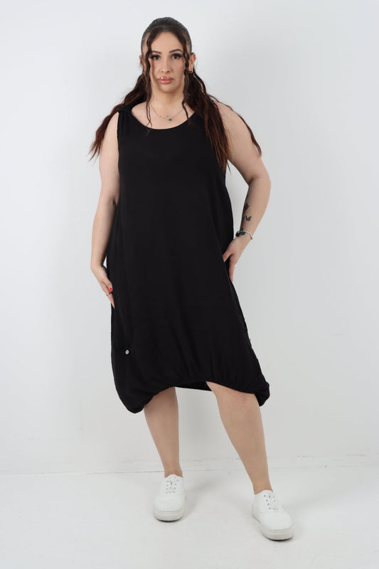 Italian Linen Lagenlook Dress with Elasticated Hem