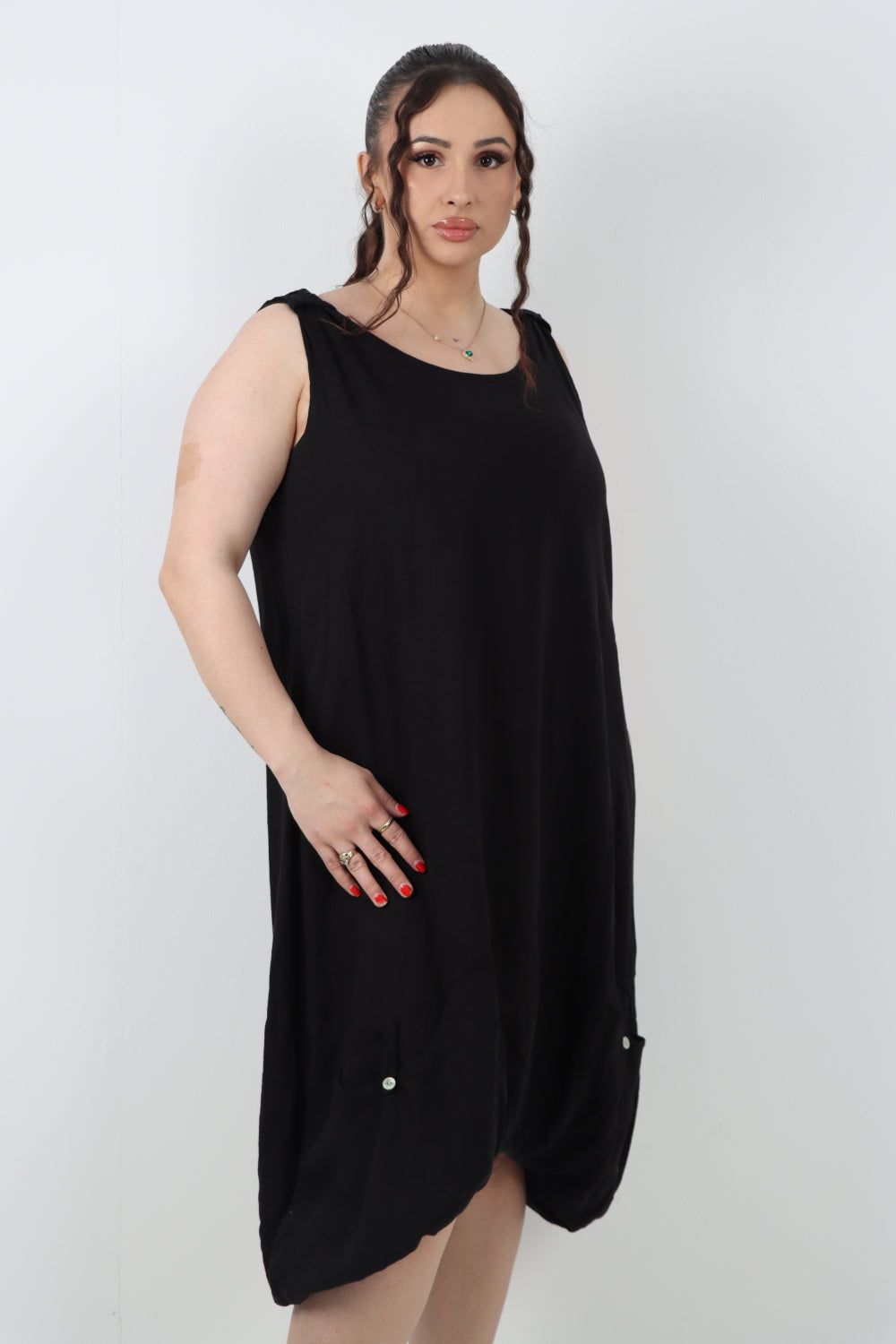 Italian Linen Lagenlook Dress with Elasticated Hem