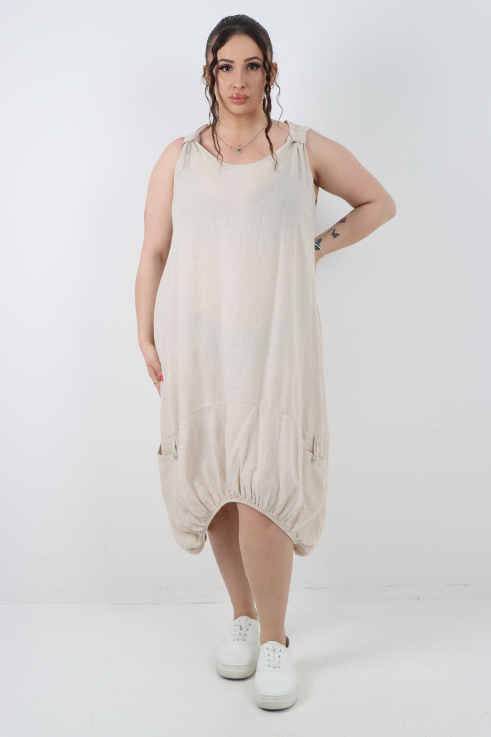 Italian Linen Lagenlook Dress with Elasticated Hem