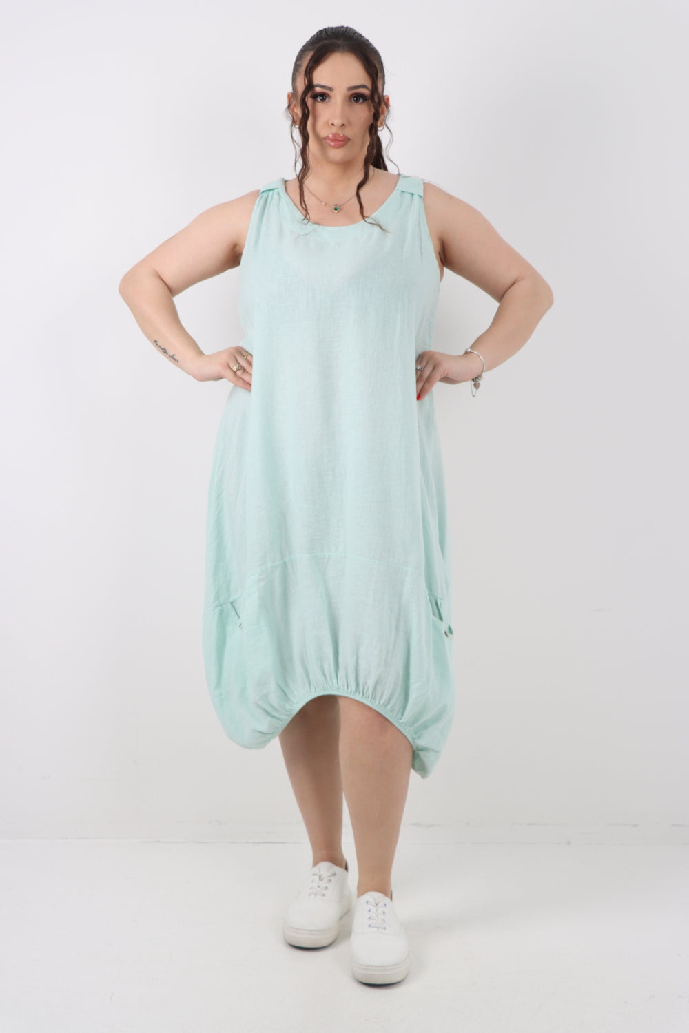 Italian Linen Lagenlook Dress with Elasticated Hem