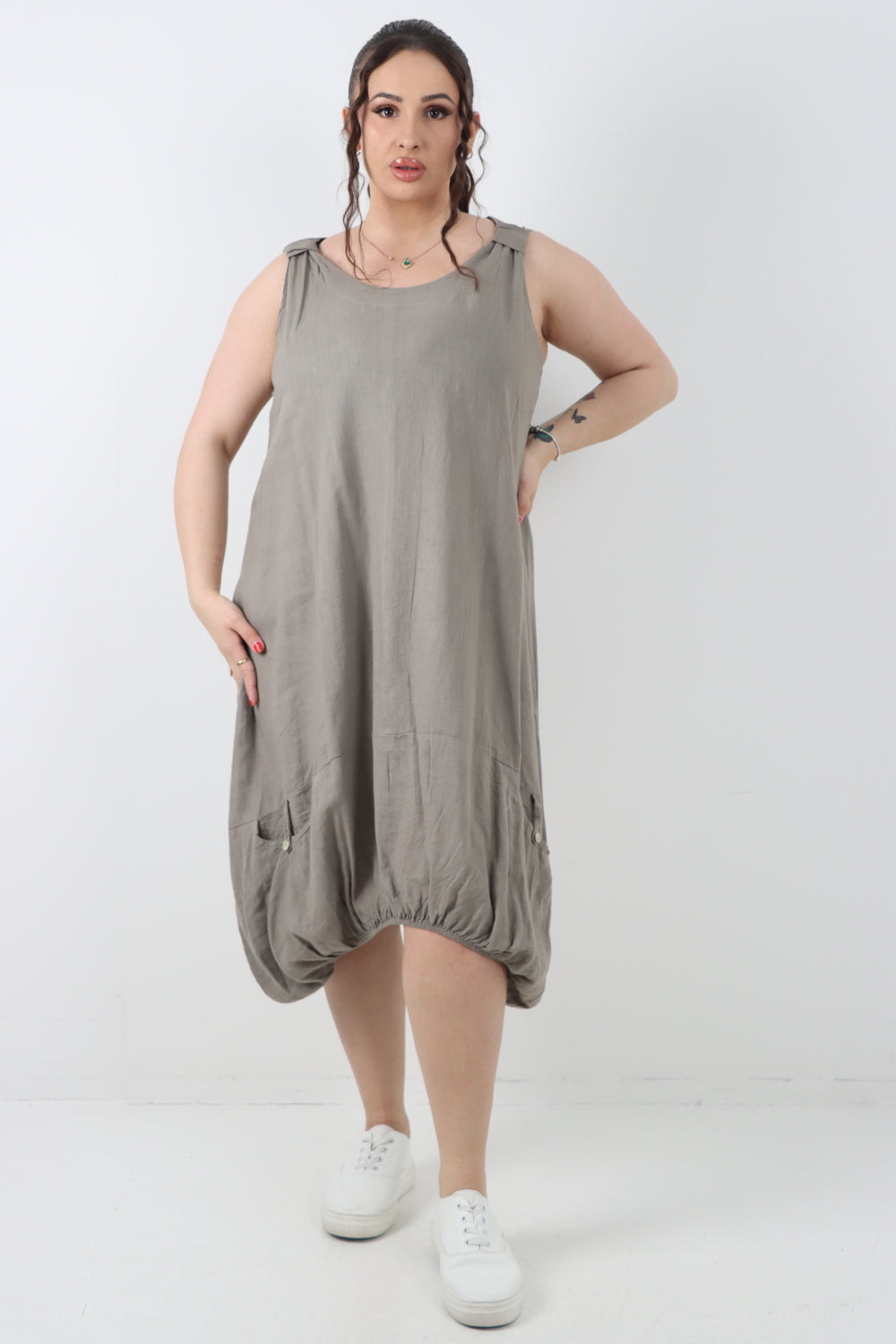 Italian Linen Lagenlook Dress with Elasticated Hem