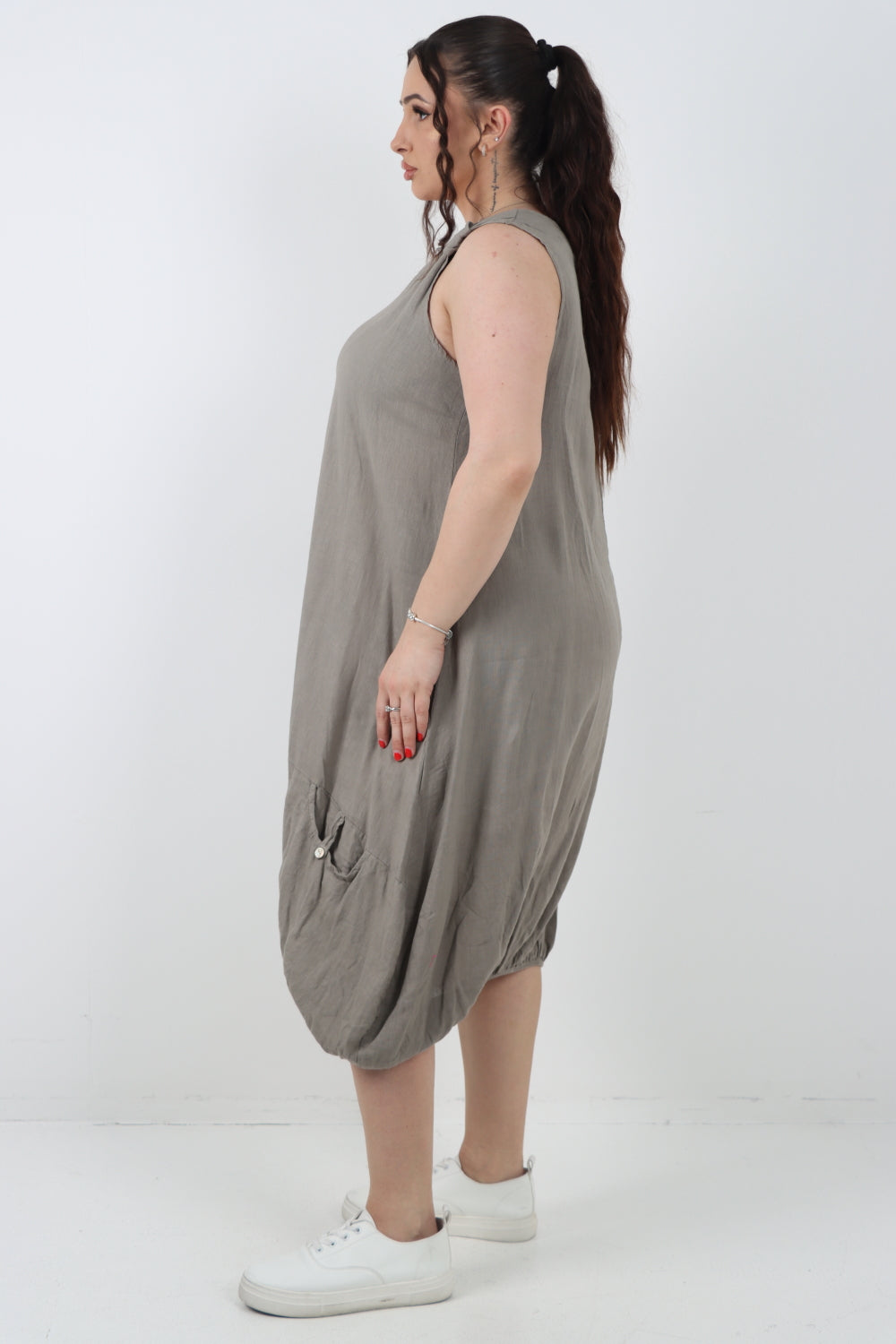 Italian Linen Lagenlook Dress with Elasticated Hem