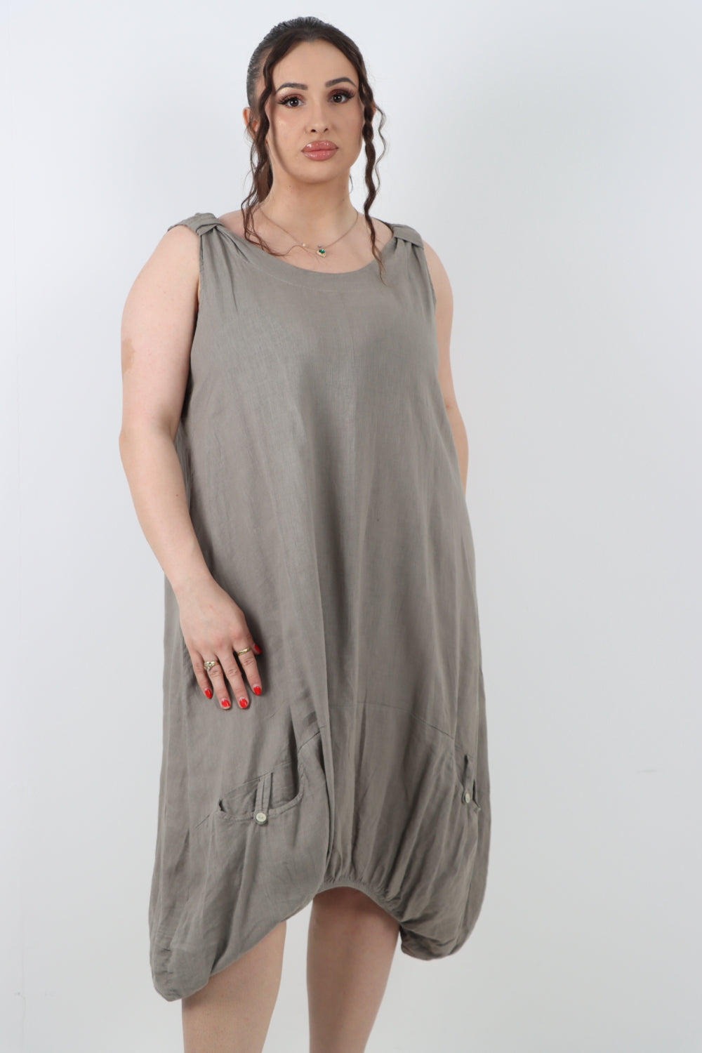 Italian Linen Lagenlook Dress with Elasticated Hem