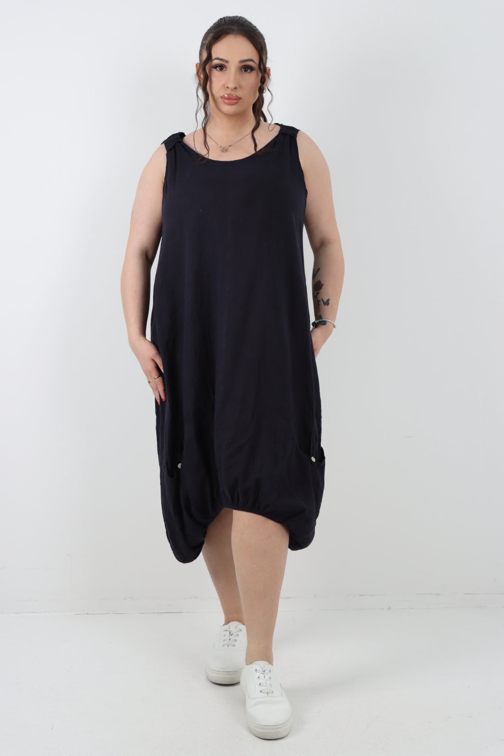 Italian Linen Lagenlook Dress with Elasticated Hem