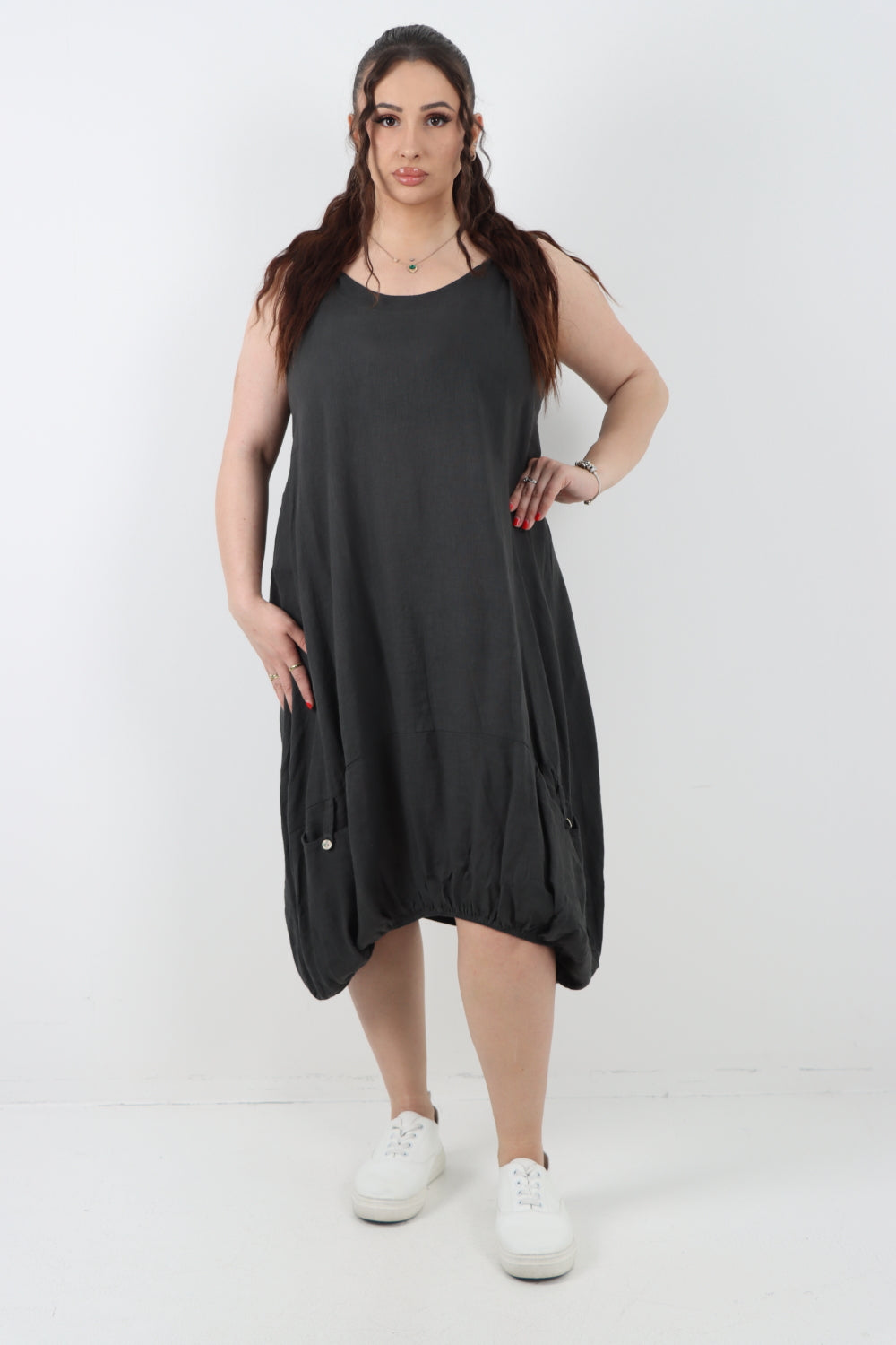Italian Linen Lagenlook Dress with Elasticated Hem