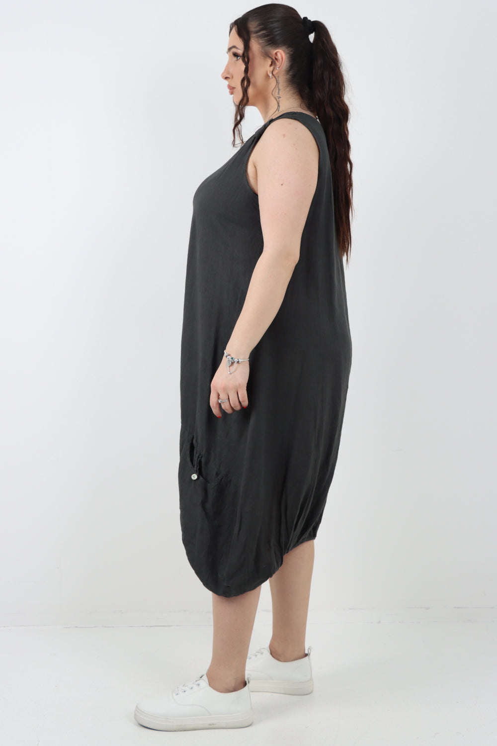 Italian Linen Lagenlook Dress with Elasticated Hem