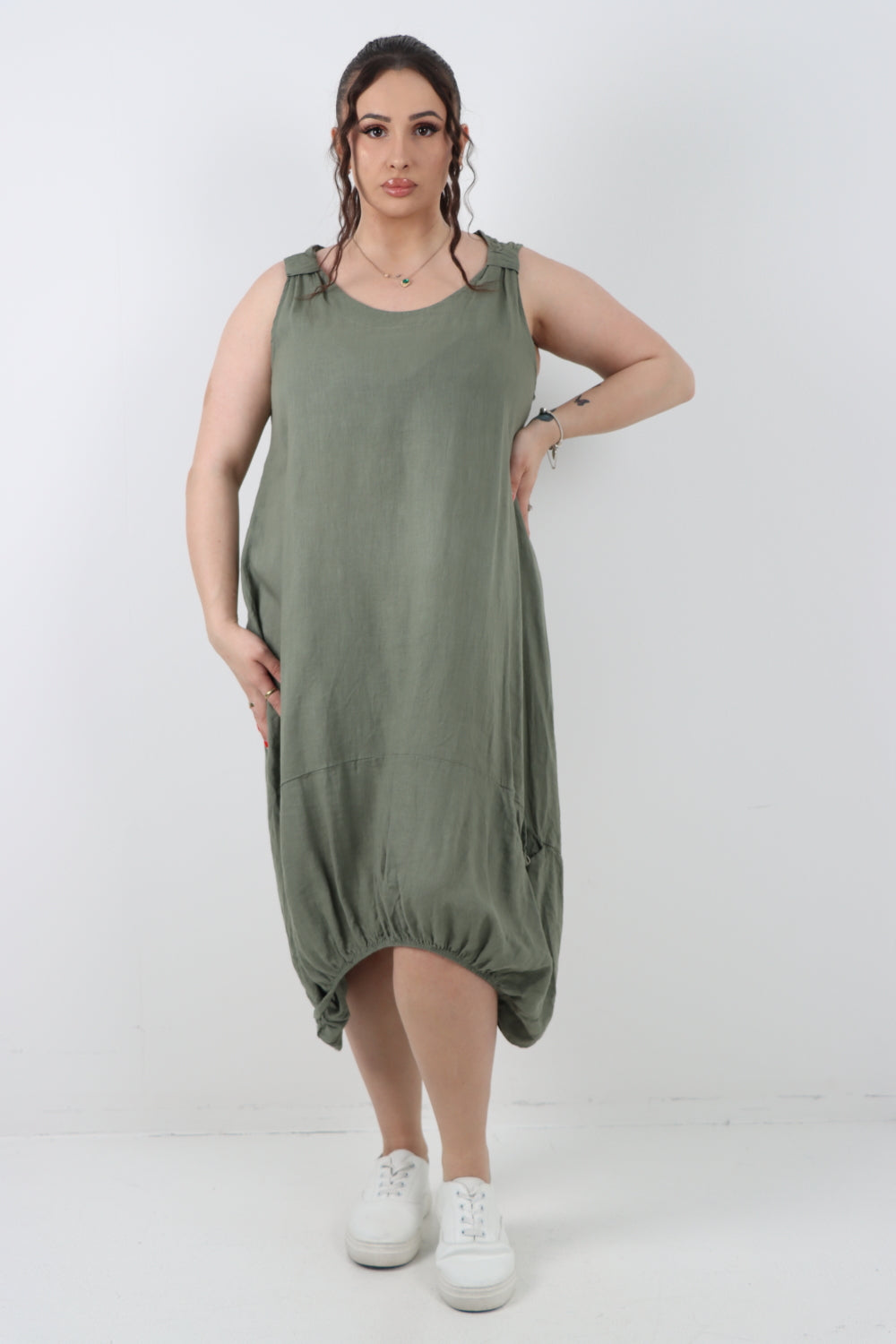 Italian Linen Lagenlook Dress with Elasticated Hem