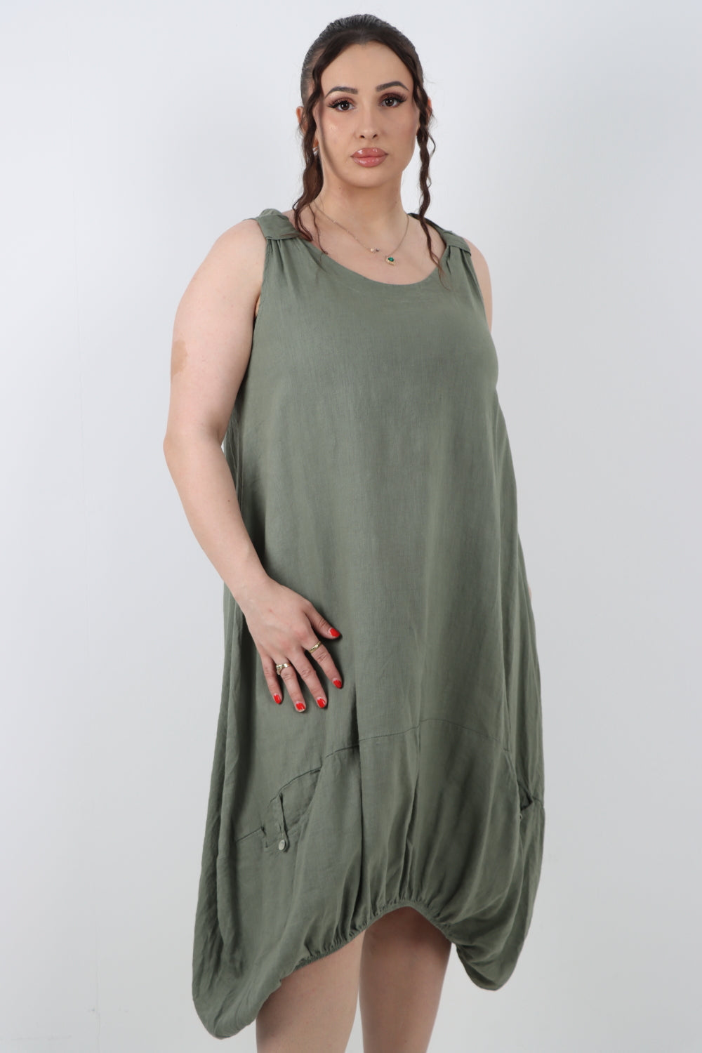 Italian Linen Lagenlook Dress with Elasticated Hem