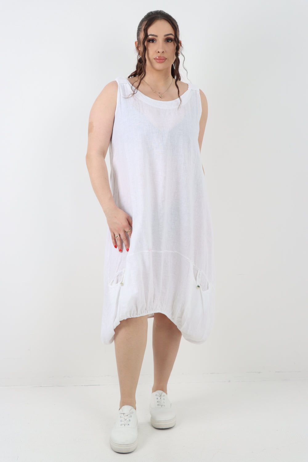 Italian Linen Lagenlook Dress with Elasticated Hem