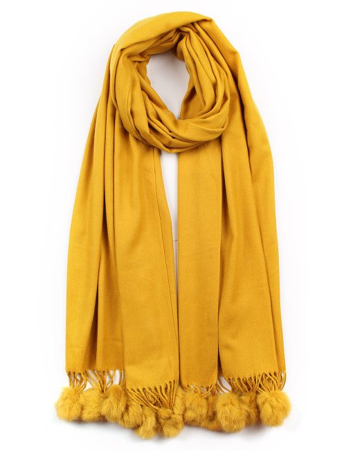 Plain Cashmere Scarf with Pompom