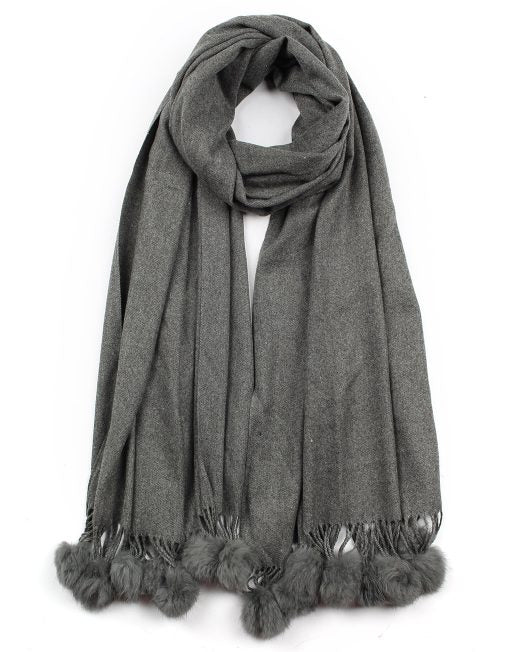 Plain Cashmere Scarf with Pompom