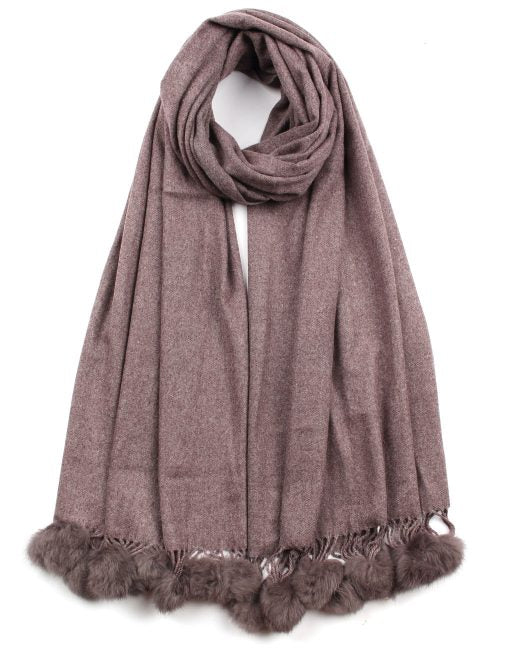 Plain Cashmere Scarf with Pompom