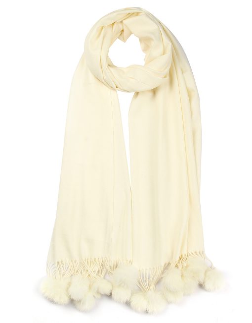 Plain Cashmere Scarf with Pompom