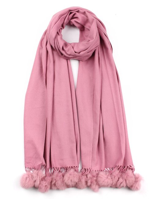 Plain Cashmere Scarf with Pompom