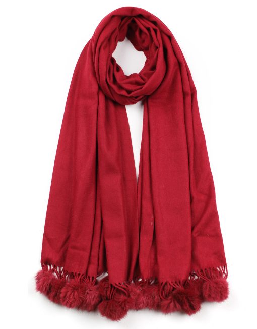 Plain Cashmere Scarf with Pompom