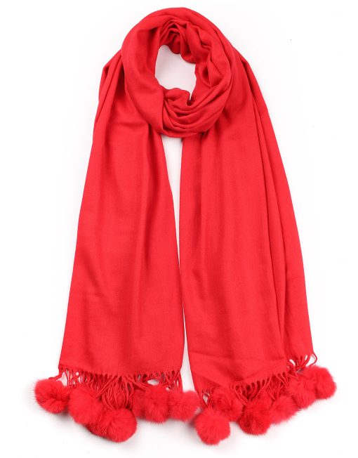 Plain Cashmere Scarf with Pompom