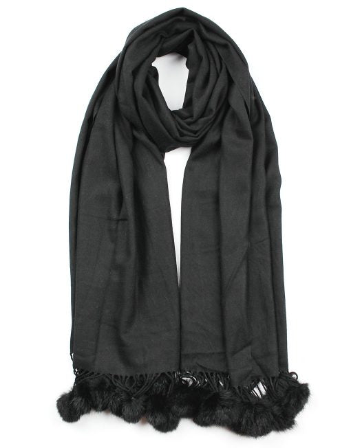 Plain Cashmere Scarf with Pompom