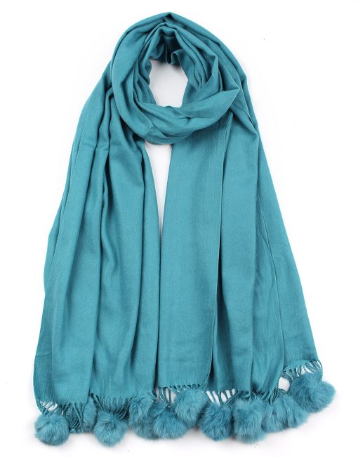 Plain Cashmere Scarf with Pompom