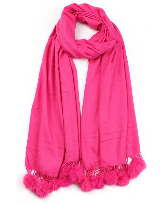 Plain Cashmere Scarf with Pompom