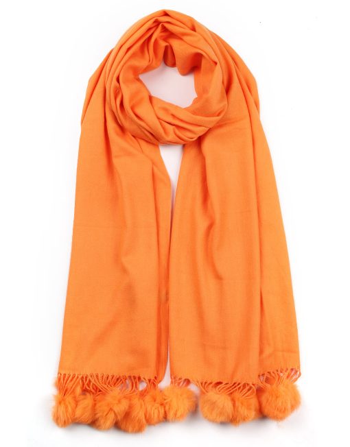 Plain Cashmere Scarf with Pompom