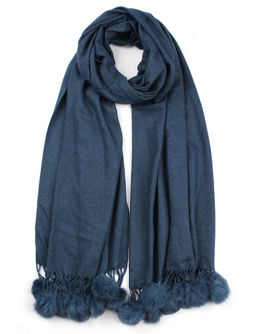 Plain Cashmere Scarf with Pompom