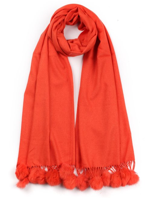 Plain Cashmere Scarf with Pompom