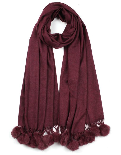 Plain Cashmere Scarf with Pompom