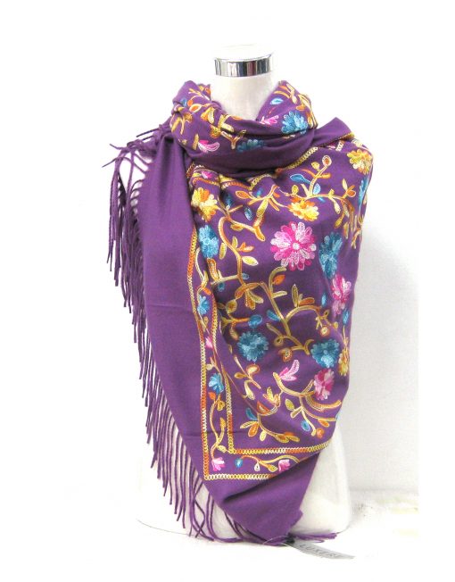 Cashmere Blend Embroidery Flower Pattern Winter Scarf with Tassel Hem