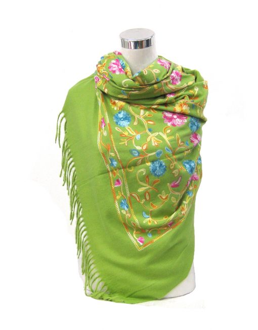 Cashmere Blend Embroidery Flower Pattern Winter Scarf with Tassel Hem