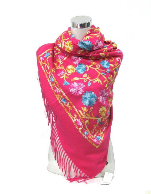 Cashmere Blend Embroidery Flower Pattern Winter Scarf with Tassel Hem