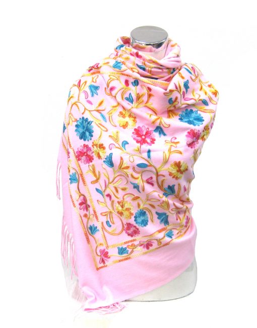 Cashmere Blend Embroidery Flower Pattern Winter Scarf with Tassel Hem