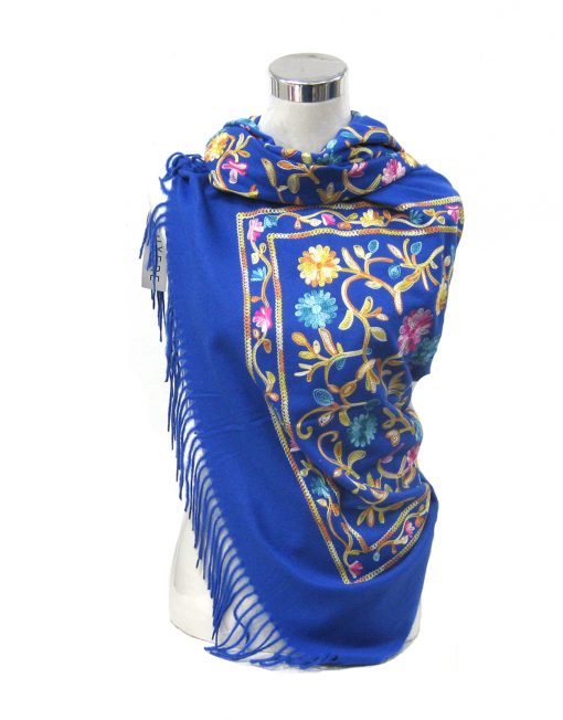 Cashmere Blend Embroidery Flower Pattern Winter Scarf with Tassel Hem