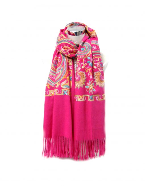 Cashmere Blend Embroidery Parsley Pattern Winter Scarf with Tassel Hem